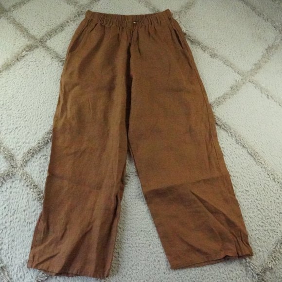 Flax Pants - Flax 100% Linen Pull On Straight Fit Pants Womens Small Stretchy